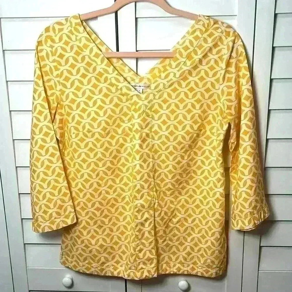 Peter Millar V-Neck 3/4 Sleeve Top Size Small Orange/White - Picture 1 of 8